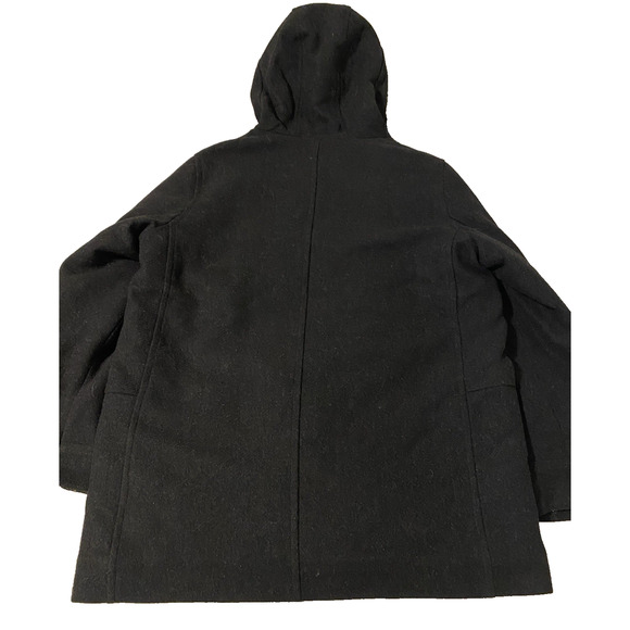 Gap Mens Coat Extra-Large Black Heavy Wool Blend Faux Fur Collar Hooded Jacket - Picture 4 of 16